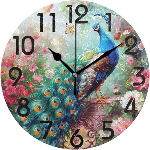 ساعة حائط مستديرة من Pink Flamingo Tropical Beach مقاس 10 بوصة، ساعة مكتب تناظرية هادئة غير موقوتة للمطبخ المنزلي/غرفة المعيشة/غرفة النوم/الحمام/المكتب in Kuwait