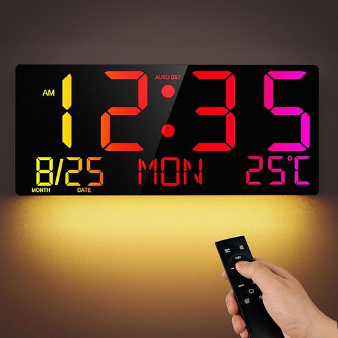 16" Large Digital Wall Clock with RGB LED Jumbo Number, Remote Control, Auto DST, Temperature,Calendar, Modern Wall Mount Digital Clock for Living Room, Classroom, Office Wall, Senior Bedroom in Saudi Arabia