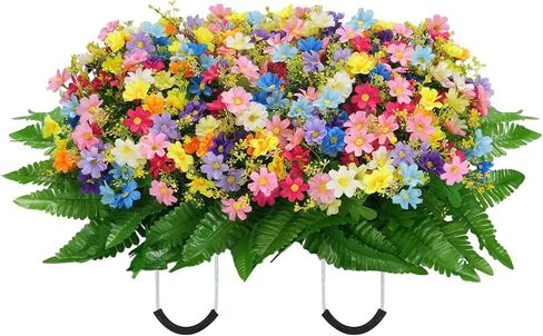 Cemetery Flower Saddles for Headstones: Purple Flowers Artificial Outdoors Grave Decorations Summer Memorial Day - Fake Rose Camellia Tombstone Flowers Saddle for Cemetery Gravestone in Saudi Arabia