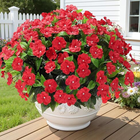 Alupssuc 8 Bundles Artificial Impatiens Flowers Faux Silk Plant for Indoor Outdoor Decor, UV Resistant No Fade Fake Spring Flowers for Porch, Yard, Patio, Window Box Decoration,RedWhitePurpleRosy in Saudi Arabia