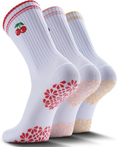 Pilates Grip Socks for Women - Embroidery Athletic Crew, Non-Skid Sticky Soles for Yoga, Barre, Workout & Hospital in Saudi Arabia