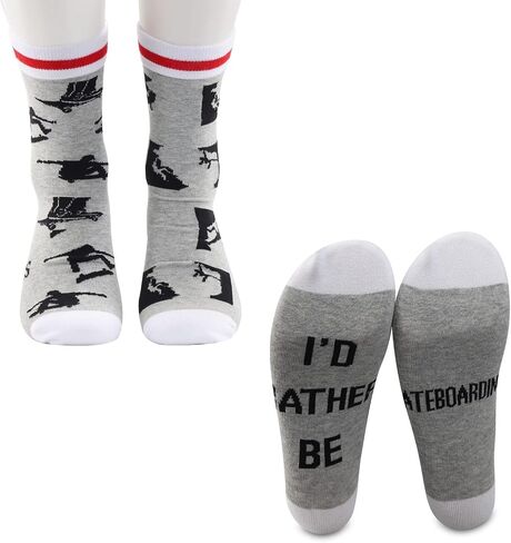 PXTIDY Skateboarding Socks I'd Rather Be Skateboarding Novelty Crew Socks Skateboard Gifts for Skateboard Skate Lover Coach in Kuwait