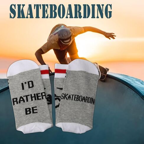 PXTIDY Skateboarding Socks I'd Rather Be Skateboarding Novelty Crew Socks Skateboard Gifts for Skateboard Skate Lover Coach in Kuwait