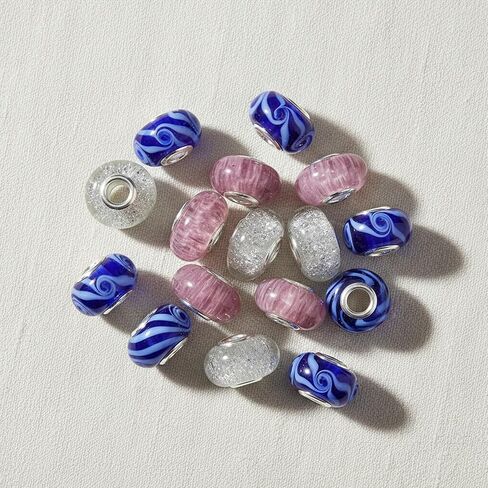 Bling Jewelry .925 Sterling Silver Murano Glass White Glitter Foil Rainbow Spacer Charm Bead For Women Teen for Bracelet (Set of 2) in Kuwait