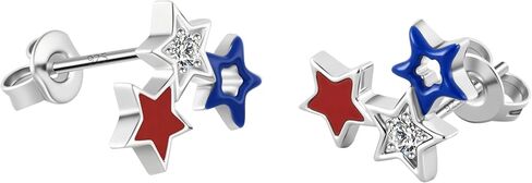 American Flag Earrings for Women 4th of July Red White Blue Stud Earrings 925 Sterling Silver Independence Day Patriotic Jewelry Gifts in Saudi Arabia