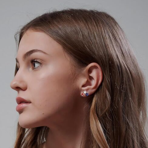 American Flag Earrings for Women 4th of July Red White Blue Stud Earrings 925 Sterling Silver Independence Day Patriotic Jewelry Gifts in Saudi Arabia