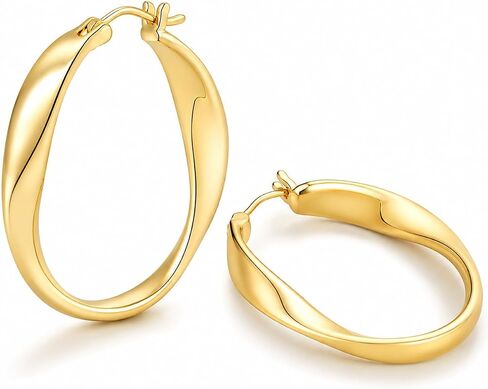 14K Gold Hoop Earrings for Women Twisted Wave Gold Hoops Lightweight Hypoallergenic Spiral Design Trendy Elegant Jewelry Gift for Everyday Wear 25mm Small 30mm Medium in Saudi Arabia