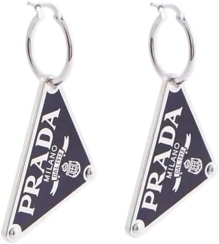 Silver Earrings for Women - Letter Earrings with Triangular Black Enamel Drop - Trendy Silver Hoop Earrings for Women Fashion Jewelry in Saudi Arabia