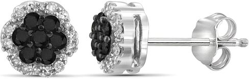 JEWELEXCESS 1/4 Carat Black & White Diamond Cluster Stud Earrings – Sterling Silver (.925)| Hypoallergenic Studs for Women - Round Cut Set with Push Backs in Saudi Arabia