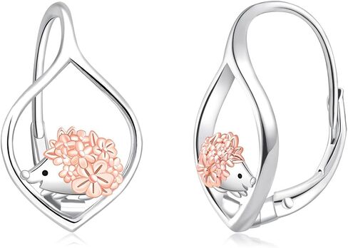 Cute Hedgehog Earrings for Women - 925 Sterling Silver Animal Leverback Earrings Dainty Hedgehog Gifts Jewelry for Birthday Hypoallergenic for Party for Women in Saudi Arabia