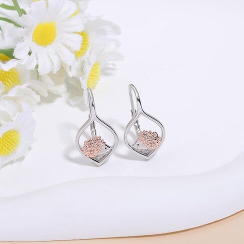 Cute Hedgehog Earrings for Women - 925 Sterling Silver Animal Leverback Earrings Dainty Hedgehog Gifts Jewelry for Birthday Hypoallergenic for Party for Women in Saudi Arabia