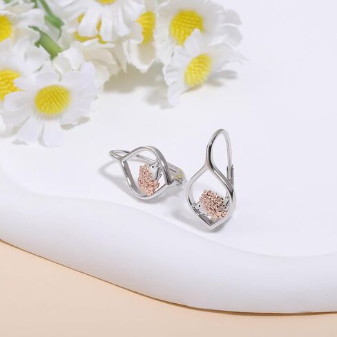 Cute Hedgehog Earrings for Women - 925 Sterling Silver Animal Leverback Earrings Dainty Hedgehog Gifts Jewelry for Birthday Hypoallergenic for Party for Women in Saudi Arabia