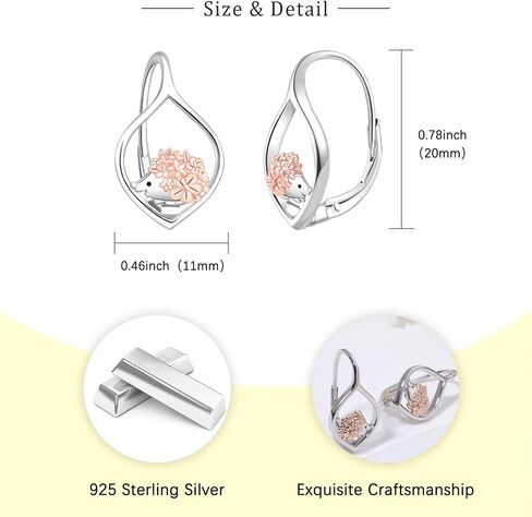 Cute Hedgehog Earrings for Women - 925 Sterling Silver Animal Leverback Earrings Dainty Hedgehog Gifts Jewelry for Birthday Hypoallergenic for Party for Women in Saudi Arabia
