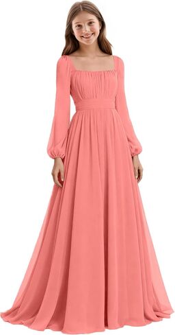 Chiffon Junior Bridesmaid Dresses Long Sleeve Wedding Guest Dress Maxi Pageant Gown A-Line Formal Dresses for Girls in Saudi Arabia