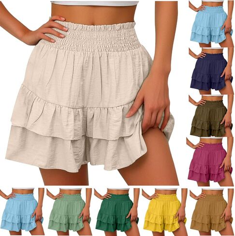 شورت كتان نسائي 2026 شورت غير رسمي عالي الخصر مطوي للعطلات فضفاض بخصر مطاطي بناطيل الشواطئ مع جيوب in Kuwait