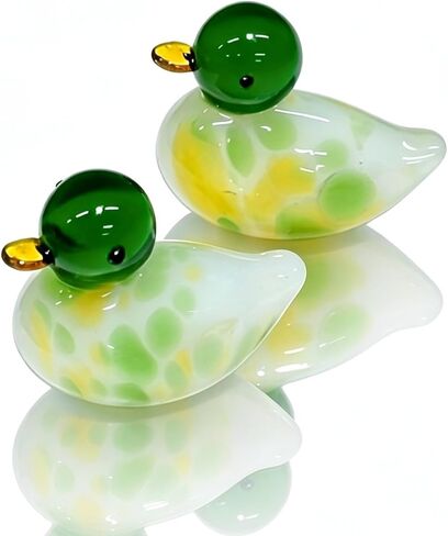 Hand-Blown Art Glass Mallard Duck Statues, Set of 2 Mini Wild Duck Figurines, Decorative Crystal Glass Bird Sculptures for Home Decor, Collectible Gift for Bird Lovers in Saudi Arabia