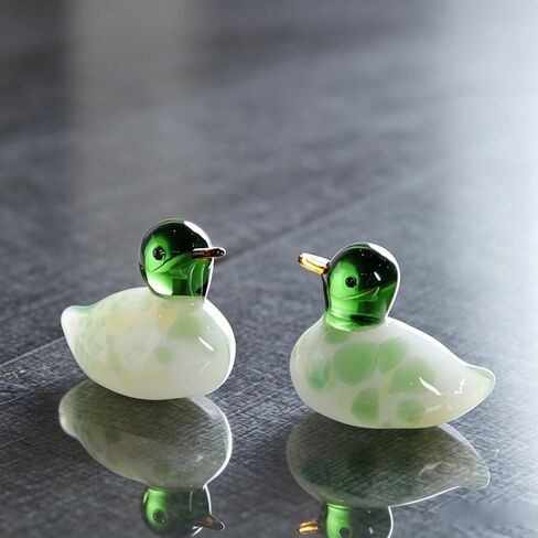 Hand-Blown Art Glass Mallard Duck Statues, Set of 2 Mini Wild Duck Figurines, Decorative Crystal Glass Bird Sculptures for Home Decor, Collectible Gift for Bird Lovers in Saudi Arabia