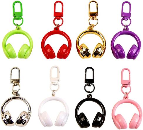 8PCS Music-Themed Mini Headphone Keychains with Lobster Clasp – Durable Plastic, No Power Required, for Phones & Backpack Accessories in Saudi Arabia