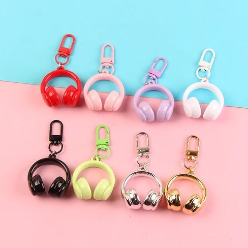 8PCS Music-Themed Mini Headphone Keychains with Lobster Clasp – Durable Plastic, No Power Required, for Phones & Backpack Accessories in Saudi Arabia
