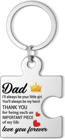 Dad Gift from Daughter, You'll Always Be My Hero Father Puzzle Keychain Father's Day Gifts Christmas Birthday Gifts for Dad Daddy - Silver in Saudi Arabia