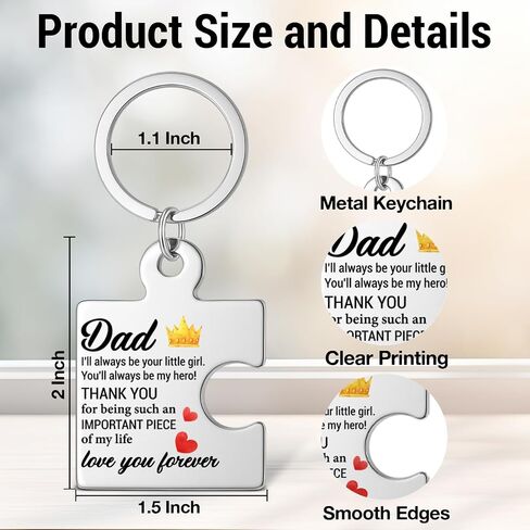 Dad Gift from Daughter, You'll Always Be My Hero Father Puzzle Keychain Father's Day Gifts Christmas Birthday Gifts for Dad Daddy - Silver in Saudi Arabia