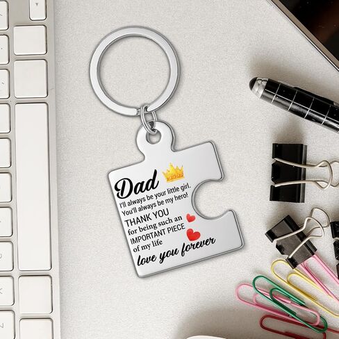 Dad Gift from Daughter, You'll Always Be My Hero Father Puzzle Keychain Father's Day Gifts Christmas Birthday Gifts for Dad Daddy - Silver in Saudi Arabia