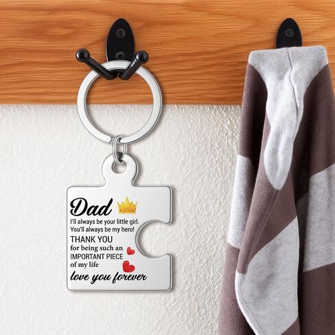Dad Gift from Daughter, You'll Always Be My Hero Father Puzzle Keychain Father's Day Gifts Christmas Birthday Gifts for Dad Daddy - Silver in Saudi Arabia