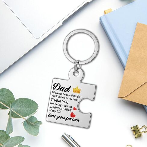 Dad Gift from Daughter, You'll Always Be My Hero Father Puzzle Keychain Father's Day Gifts Christmas Birthday Gifts for Dad Daddy - Silver in Saudi Arabia