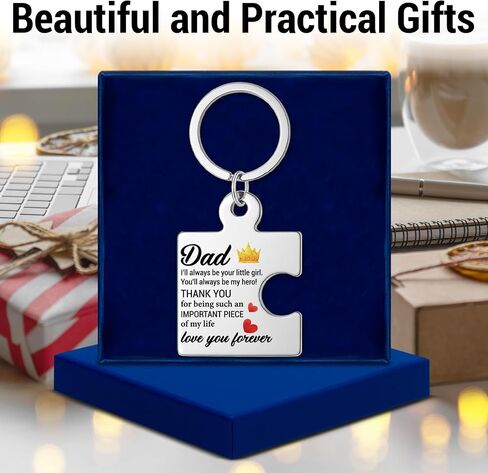 Dad Gift from Daughter, You'll Always Be My Hero Father Puzzle Keychain Father's Day Gifts Christmas Birthday Gifts for Dad Daddy - Silver in Saudi Arabia