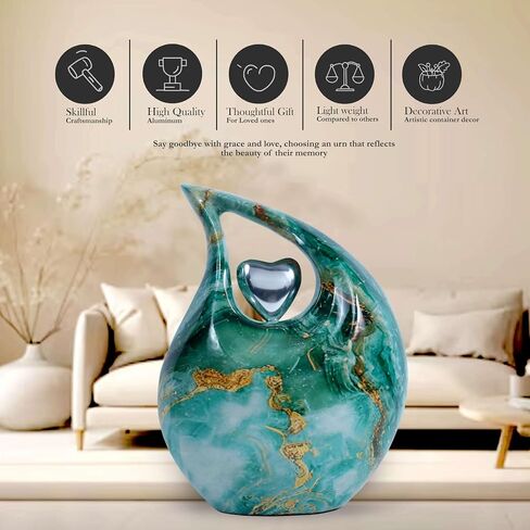 Teardrop Cremation Urn for Human Ashes Adult Metal Memorial Urn, Holds Ashes Up to 200 Cu in, Urns for Men & Women (Jade Green) in Saudi Arabia