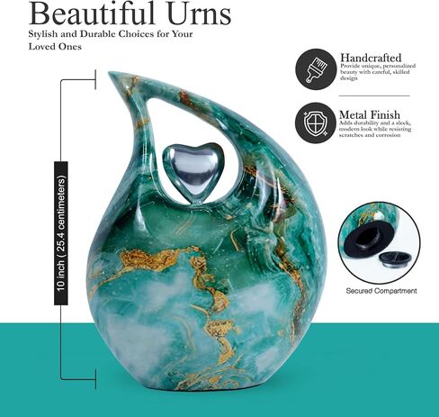 Teardrop Cremation Urn for Human Ashes Adult Metal Memorial Urn, Holds Ashes Up to 200 Cu in, Urns for Men & Women (Jade Green) in Saudi Arabia