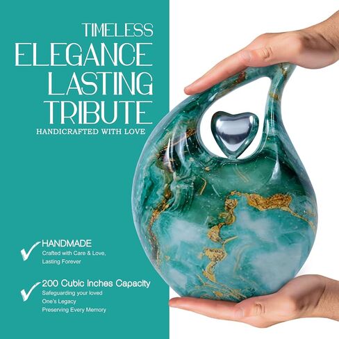 Teardrop Cremation Urn for Human Ashes Adult Metal Memorial Urn, Holds Ashes Up to 200 Cu in, Urns for Men & Women (Jade Green) in Saudi Arabia