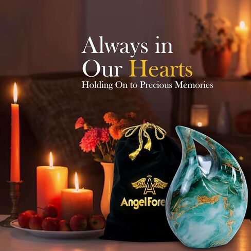 Teardrop Cremation Urn for Human Ashes Adult Metal Memorial Urn, Holds Ashes Up to 200 Cu in, Urns for Men & Women (Jade Green) in Saudi Arabia