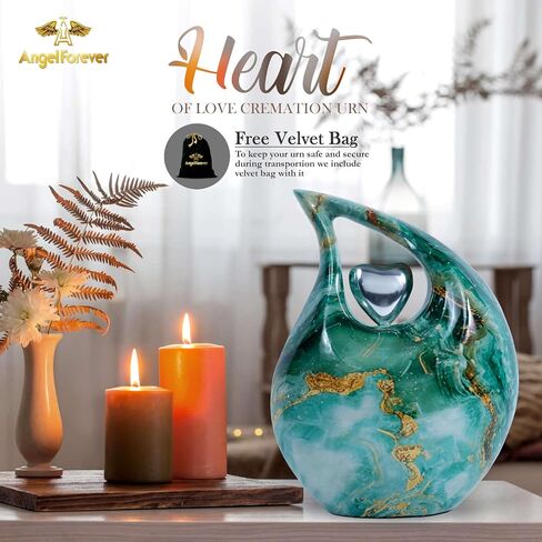 Teardrop Cremation Urn for Human Ashes Adult Metal Memorial Urn, Holds Ashes Up to 200 Cu in, Urns for Men & Women (Jade Green) in Saudi Arabia