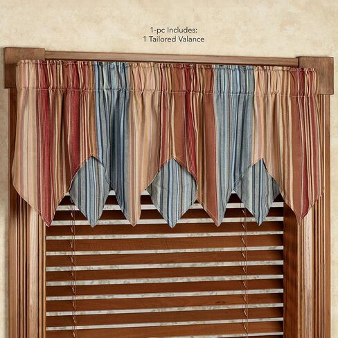 ستارة نافذة قطنية مخططة من Touch of Class Katelin | خطوط ملونة وزرقاء، مبطنة، تصميم زاوية متعدد الطبقات، جيب قضيب 3 بوصة، يمكن غسله في الغسالة in Kuwait