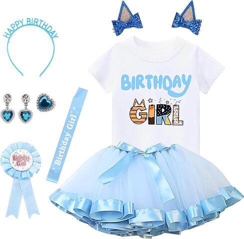 Girls Birthday Outfit Set Halloween Costume Tutu Dress T-Shirt Birthday Satin Sash And Hairpin in Saudi Arabia