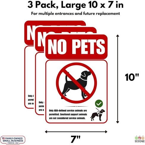 TOTOMO No Pets Sign Business Window Decal (3 Pack) - Large 10x7 Double Sided Sticker - Inside Glass Application for Storefront - ADA Service Animal Notice & Emotional Support Policy in Saudi Arabia