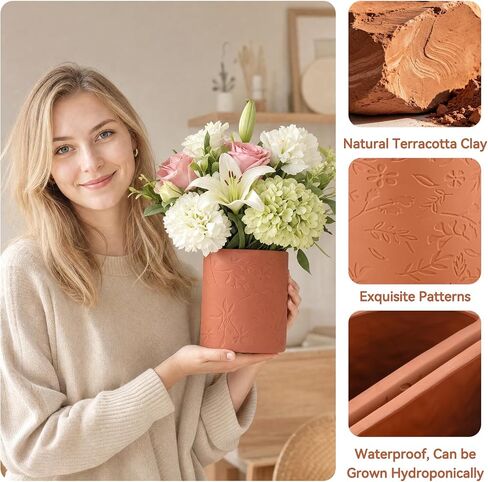 Terracotta Flower Vase for Home Decor, Decorative Vase for Dining Table Decor Fireplace Living Room Bathroom in Saudi Arabia