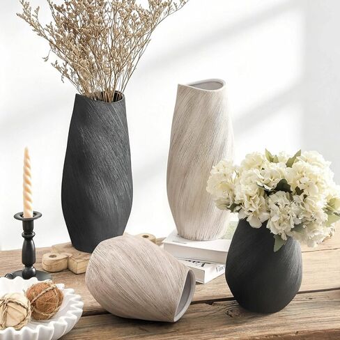 ALMA 14" Tall White Flower Vase, Large Modern Ceramic Vase for Home Decor, Minimalist Beige Vase for Living Room, Dinning Room, Bedroom, Enterway, Bookshelf, Fireplace, Gift for Housewarming in Kuwait