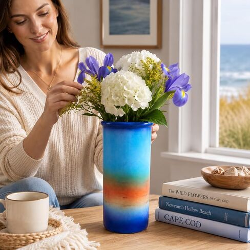 Handmade USA Ocean Blue VASE - 9" H x 4.5" W Perfect Pottery Wedding Gift Individually Signed by Award-Winning Artist Judith Stiles in Cape Cod Studio for Mantelpiece, Bedroom, Living Room in Saudi Arabia