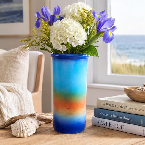 Handmade USA Ocean Blue VASE - 9" H x 4.5" W Perfect Pottery Wedding Gift Individually Signed by Award-Winning Artist Judith Stiles in Cape Cod Studio for Mantelpiece, Bedroom, Living Room in Saudi Arabia
