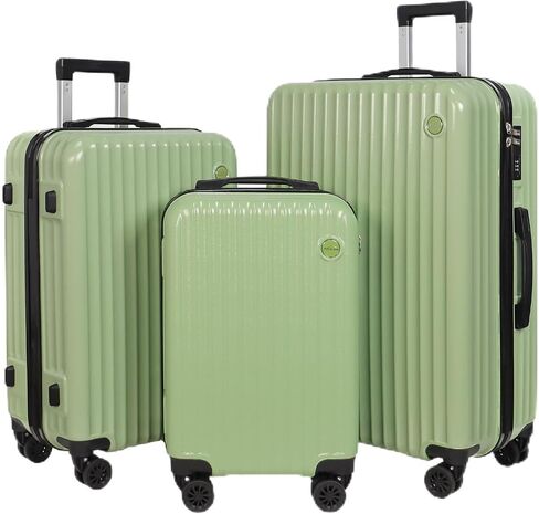 3-Piece Hardside Luggage Set, ABS+PC Spinner Suitcase with Anti-Burst Zipper & Built-in Lock, 20/24/28 Inch (green) in Saudi Arabia