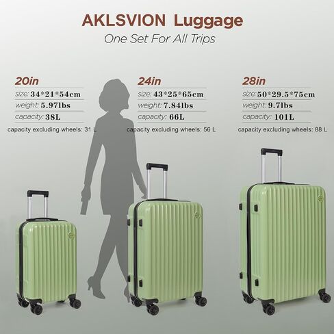 3-Piece Hardside Luggage Set, ABS+PC Spinner Suitcase with Anti-Burst Zipper & Built-in Lock, 20/24/28 Inch (green) in Saudi Arabia