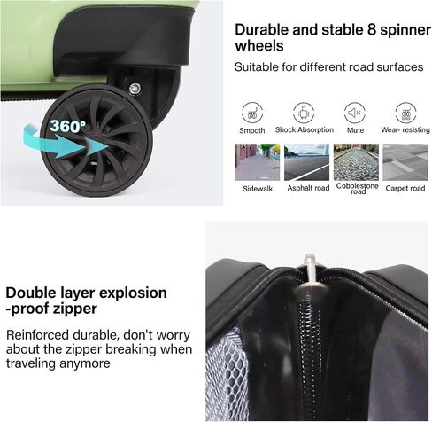 3-Piece Hardside Luggage Set, ABS+PC Spinner Suitcase with Anti-Burst Zipper & Built-in Lock, 20/24/28 Inch (green) in Saudi Arabia