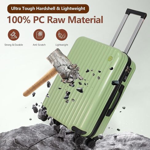 3-Piece Hardside Luggage Set, ABS+PC Spinner Suitcase with Anti-Burst Zipper & Built-in Lock, 20/24/28 Inch (green) in Saudi Arabia