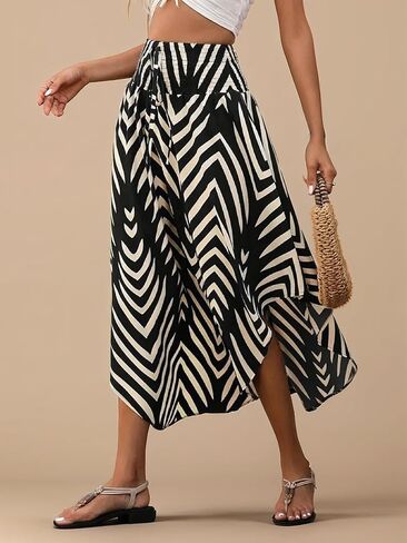 Womens Boho Floral Midi Skirt Elastic High Waist Pleated A Line Long Flowy Skirts Summer Casual Outfit in Kuwait