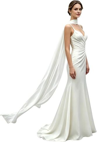 Chiffon Bridal Neck Scarf Long Wedding Shawl Wrap for Bride Accessories in Saudi Arabia