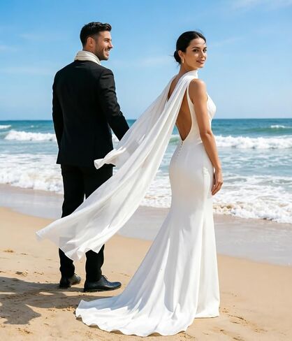 Chiffon Bridal Neck Scarf Long Wedding Shawl Wrap for Bride Accessories in Saudi Arabia