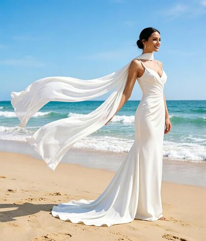 Chiffon Bridal Neck Scarf Long Wedding Shawl Wrap for Bride Accessories in Saudi Arabia