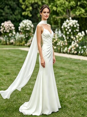 Chiffon Bridal Neck Scarf Long Wedding Shawl Wrap for Bride Accessories in Saudi Arabia